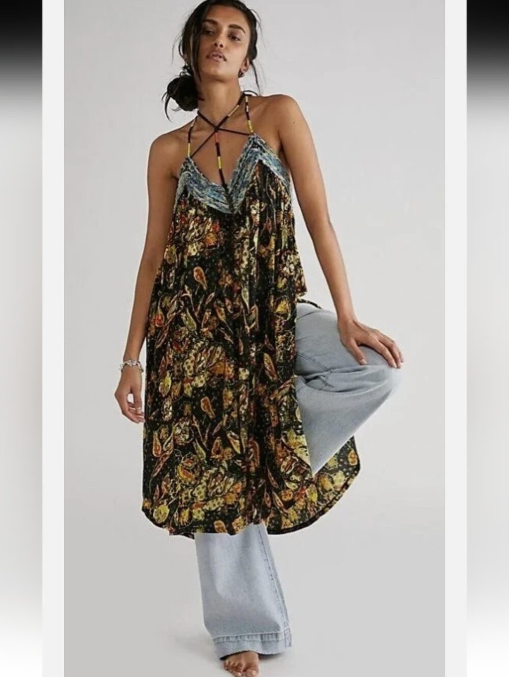 Free People Garden Party Cotton Blend Knit Dress In Black Combo XS